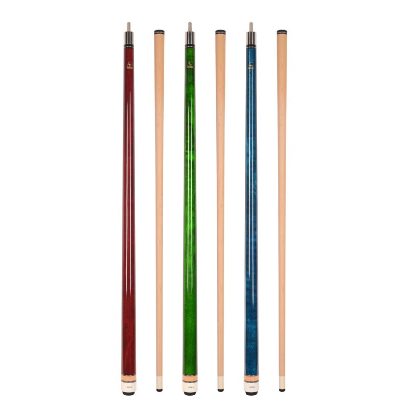 ASKA Set of Wrapless 2-Piece Billiard Pool Cues L3, 58" Hard Rock Canadian Maple, 13mm Hard Le Pro Tip, Mixed Weights and Colors (Set of 3 Sticks) - Image 1